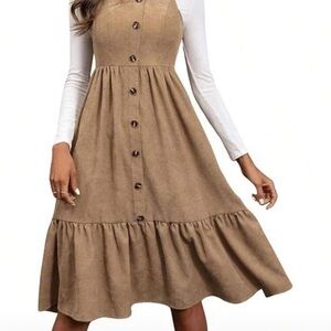 SHEIN Tan Button-Front Midi Dress